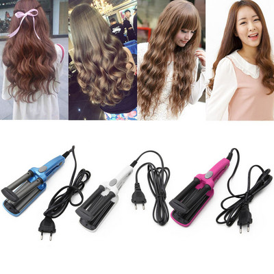 Mini ondulator de par din ceramica ondulator rapid ondulator clește ondulat bagheta rulou Salon cu trei butoaie instrumente de coafare a părului 110-220V EU