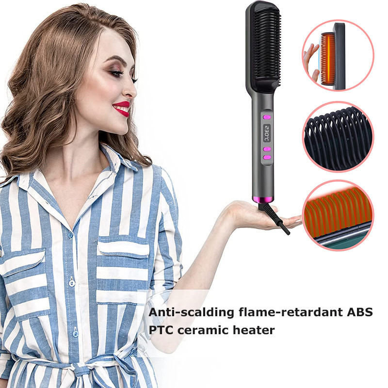 Plaukų tiesinimo šepetys Elektrinis šildomas šukų tiesintuvas 3 viename Daugiafunkcis plaukų tiesinimo šepetys Keraminis plaukų suktukas