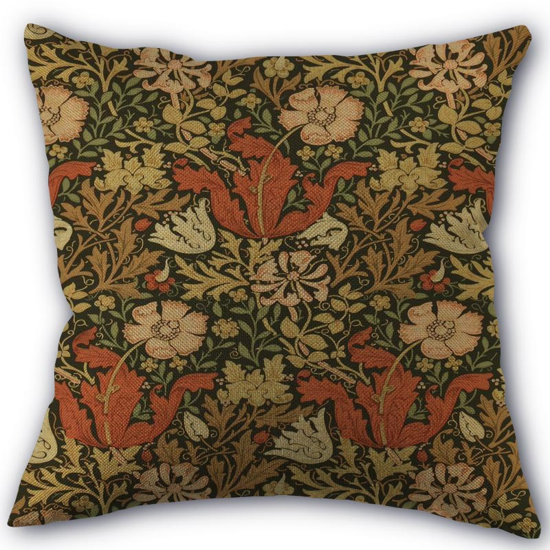 Szép William Morris párnahuzat Pamut vászon szövet Négyzet alakú cipzáras párnahuzat 45X45cm Esküvői dekoratív párnahuzat 11-17