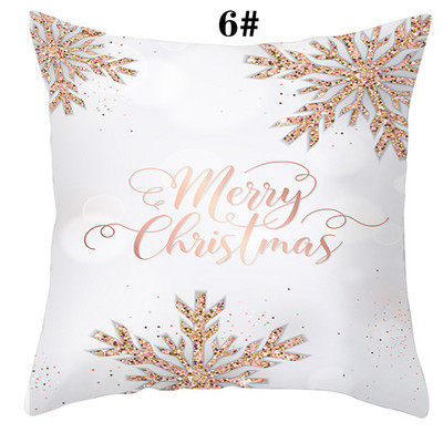 Fete de perna 45X45 cm Crăciun Fericit Fete de pernă cu fulgi de nea Fete de pernă imprimate cu aur roz Textil de casă pentru decorarea casei de Crăciun