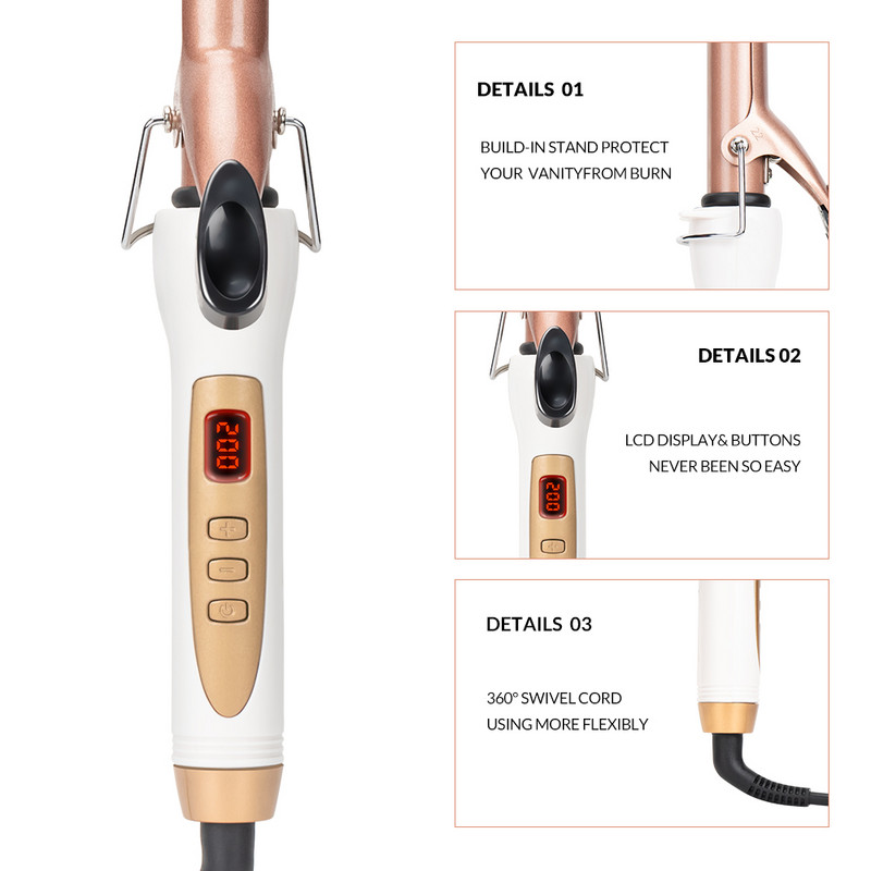 LCD hajcsavarók elektromos egycsöves kerámia mázas körte virág kúp Professzionális görgős hőmérséklet állítás Hajgöndörítő vasalók eszközök