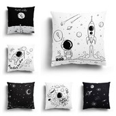 Otthoni kanapé párnahuzat Rajzfilm mintás párnahuzat divat fekete-fehér csillag Astronaut plüss párnahuzat