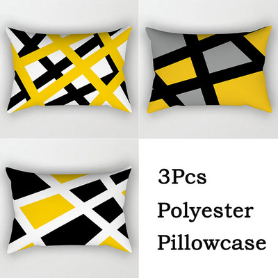 3 bucăți/lot Huse de pernă din poliester, galben, negru, canapea, decorațiunea casei, husă de pernă geometrică cu margarete, cu dungi în mozaic, linie artistică, fete de pernă