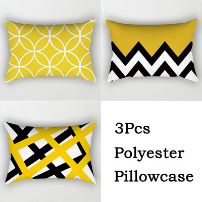3 bucăți/lot Huse de pernă din poliester, galben, negru, canapea, decorațiunea casei, husă de pernă geometrică cu margarete, cu dungi în mozaic, linie artistică, fete de pernă