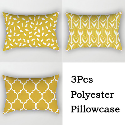 3 bucăți/lot Huse de pernă din poliester, galben, negru, canapea, decorațiunea casei, husă de pernă geometrică cu margarete, cu dungi în mozaic, linie artistică, fete de pernă
