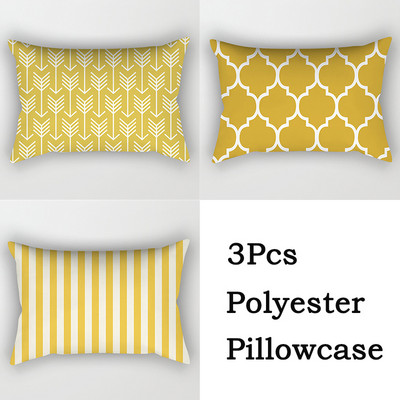 3 bucăți/lot Huse de pernă din poliester, galben, negru, canapea, decorațiunea casei, husă de pernă geometrică cu margarete, cu dungi în mozaic, linie artistică, fete de pernă