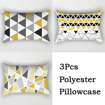 3 bucăți/lot Huse de pernă din poliester, galben, negru, canapea, decorațiunea casei, husă de pernă geometrică cu margarete, cu dungi în mozaic, linie artistică, fete de pernă