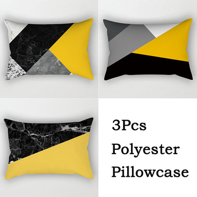 3 bucăți/lot Huse de pernă din poliester, galben, negru, canapea, decorațiunea casei, husă de pernă geometrică cu margarete, cu dungi în mozaic, linie artistică, fete de pernă