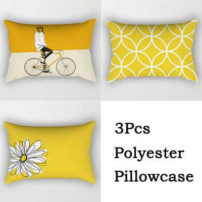 3 bucăți/lot Huse de pernă din poliester, galben, negru, canapea, decorațiunea casei, husă de pernă geometrică cu margarete, cu dungi în mozaic, linie artistică, fete de pernă