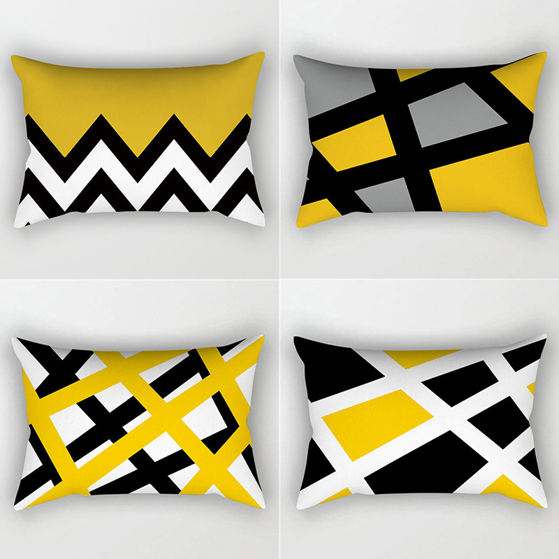 3 db/tétel Sárga fekete poliészter párnahuzat kanapé lakberendezési Daisy geometrikus párnahuzat Patchwork Stripe Art Line párnahuzatok