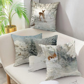 2022 új párnahuzat Xmas Deer In Snow Forest Picture párnahuzat otthoni kanapé dekorációhoz rövid plüss párnahuzatok