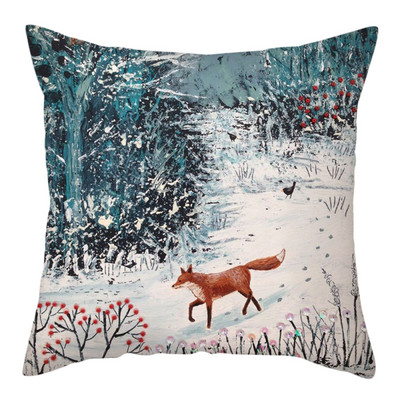 2022 új párnahuzat Xmas Deer In Snow Forest Picture párnahuzat otthoni kanapé dekorációhoz rövid plüss párnahuzatok