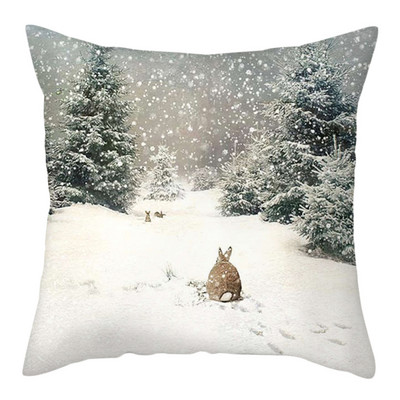 2022 új párnahuzat Xmas Deer In Snow Forest Picture párnahuzat otthoni kanapé dekorációhoz rövid plüss párnahuzatok