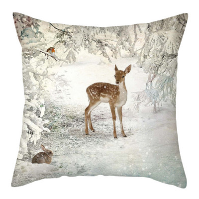 2022 új párnahuzat Xmas Deer In Snow Forest Picture párnahuzat otthoni kanapé dekorációhoz rövid plüss párnahuzatok