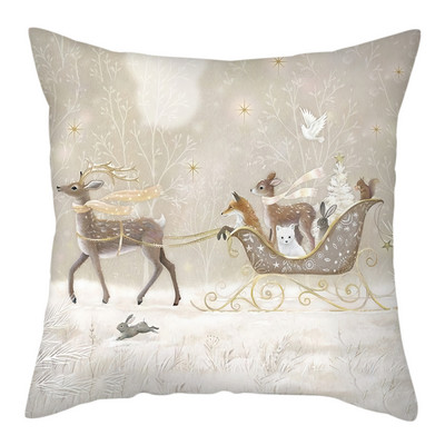 2022 új párnahuzat Xmas Deer In Snow Forest Picture párnahuzat otthoni kanapé dekorációhoz rövid plüss párnahuzatok