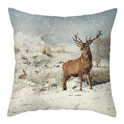 2022 új párnahuzat Xmas Deer In Snow Forest Picture párnahuzat otthoni kanapé dekorációhoz rövid plüss párnahuzatok