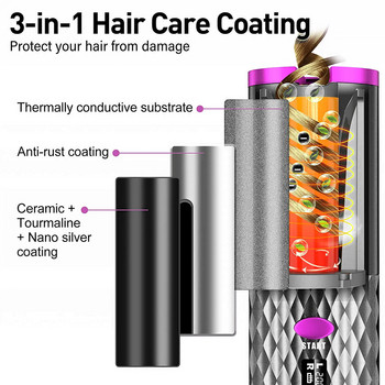 Автоматична маша за коса Безжична маша за жени LCD безжична въртяща се керамична вълна акумулаторна преносима