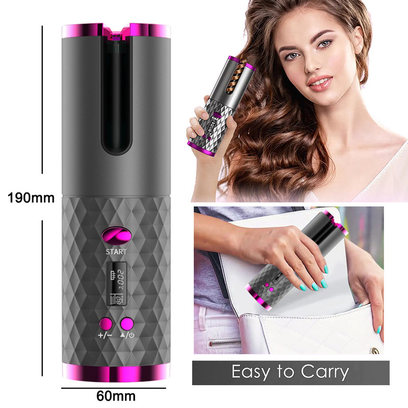 Automatski uvijač za kosu Bežični uvijač za kosu za žene LCD bežični rotirajući keramički Waver punjivi prijenosni