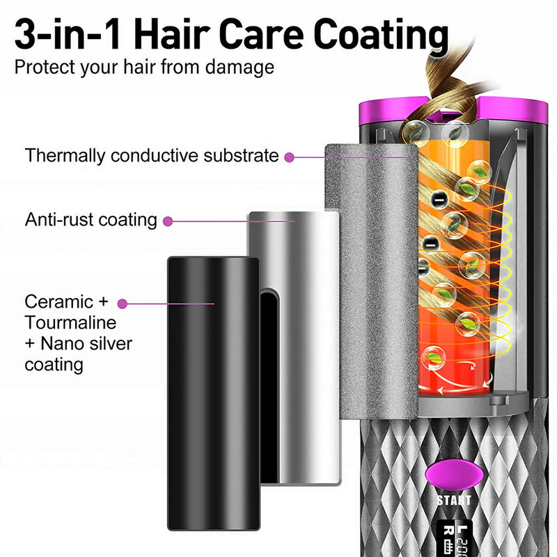 Automatski uvijač za kosu Bežični uvijač za kosu za žene LCD bežični rotirajući keramički Waver punjivi prijenosni