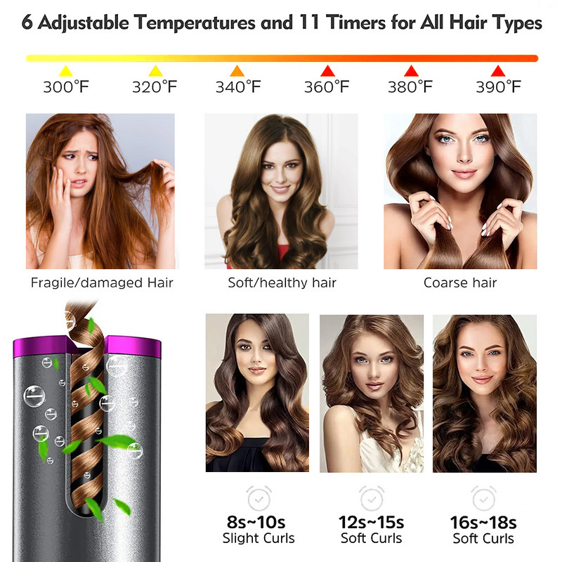 Automatski uvijač za kosu Bežični uvijač za kosu za žene LCD bežični rotirajući keramički Waver punjivi prijenosni