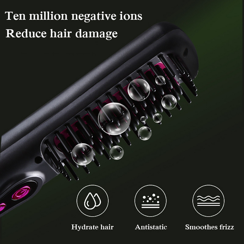 Fűtőfésűs hajegyenesítő USB újratölthető szakállhasító szakállfésű Multifunkciós vezeték nélküli Hajvasaló Hajegyenesítő Kefe