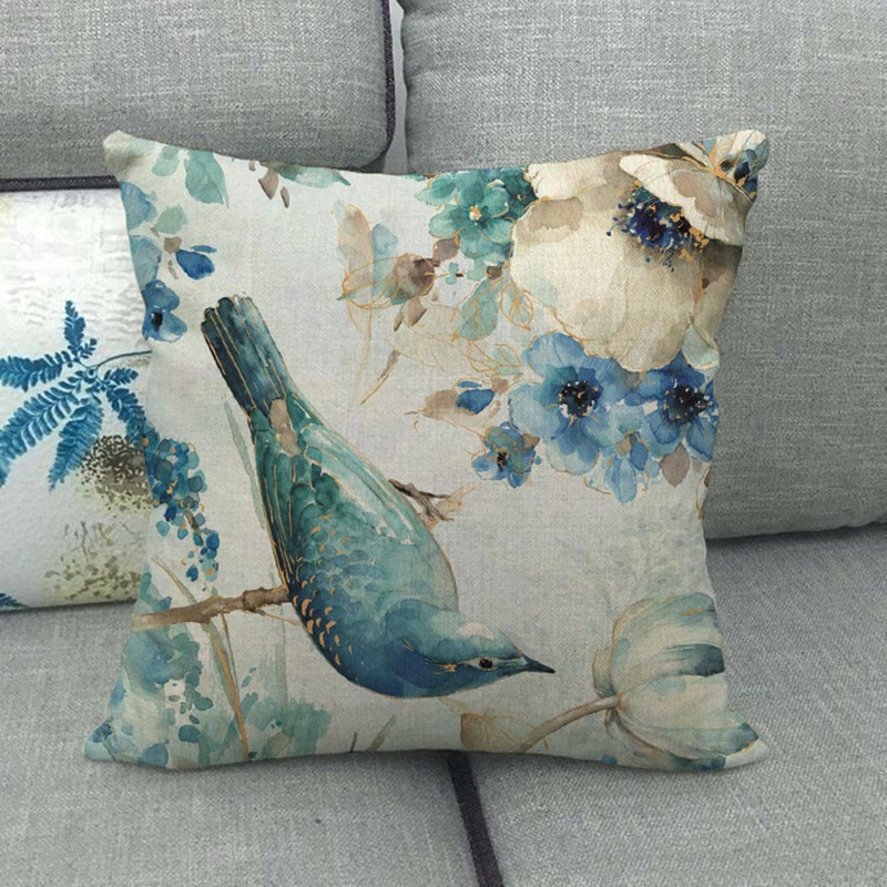 45*45cm Μαξιλαροθήκη Λουλούδια Πουλιά Κάλυμμα Μαξιλαροθήκη Λινάρι Μαξιλαροθήκη Διακόσμηση Καναπέ Τετράγωνη Μαξιλαροθήκη Για Σαλόνι