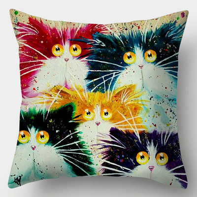 Μαξιλαροθήκη Cute Cat 45cmX45cm Κάλυμμα μαξιλαριού τετράγωνου καναπέ Ακουαρέλα Κάλυμμα μαξιλαριού για γάτα Loving