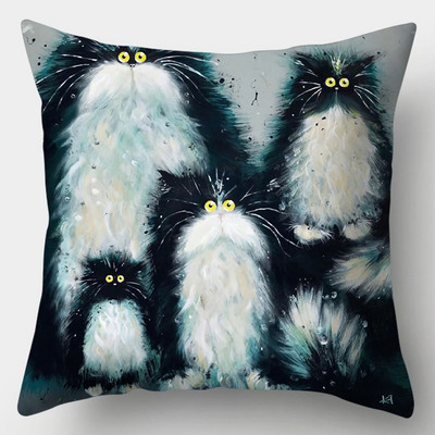 Μαξιλαροθήκη Cute Cat 45cmX45cm Κάλυμμα μαξιλαριού τετράγωνου καναπέ Ακουαρέλα Κάλυμμα μαξιλαριού για γάτα Loving