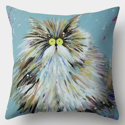 Μαξιλαροθήκη Cute Cat 45cmX45cm Κάλυμμα μαξιλαριού τετράγωνου καναπέ Ακουαρέλα Κάλυμμα μαξιλαριού για γάτα Loving