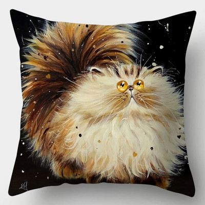 Μαξιλαροθήκη Cute Cat 45cmX45cm Κάλυμμα μαξιλαριού τετράγωνου καναπέ Ακουαρέλα Κάλυμμα μαξιλαριού για γάτα Loving