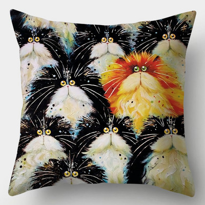 Μαξιλαροθήκη Cute Cat 45cmX45cm Κάλυμμα μαξιλαριού τετράγωνου καναπέ Ακουαρέλα Κάλυμμα μαξιλαριού για γάτα Loving