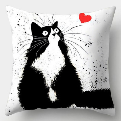 Μαξιλαροθήκη Cute Cat 45cmX45cm Κάλυμμα μαξιλαριού τετράγωνου καναπέ Ακουαρέλα Κάλυμμα μαξιλαριού για γάτα Loving