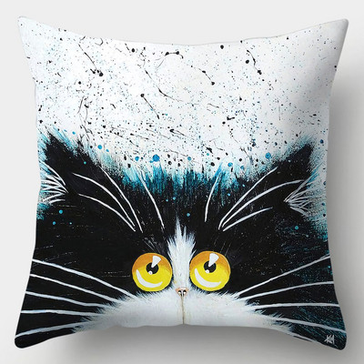 Μαξιλαροθήκη Cute Cat 45cmX45cm Κάλυμμα μαξιλαριού τετράγωνου καναπέ Ακουαρέλα Κάλυμμα μαξιλαριού για γάτα Loving