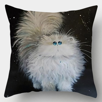 Μαξιλαροθήκη Cute Cat 45cmX45cm Κάλυμμα μαξιλαριού τετράγωνου καναπέ Ακουαρέλα Κάλυμμα μαξιλαριού για γάτα Loving