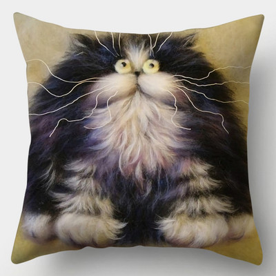 Μαξιλαροθήκη Cute Cat 45cmX45cm Κάλυμμα μαξιλαριού τετράγωνου καναπέ Ακουαρέλα Κάλυμμα μαξιλαριού για γάτα Loving