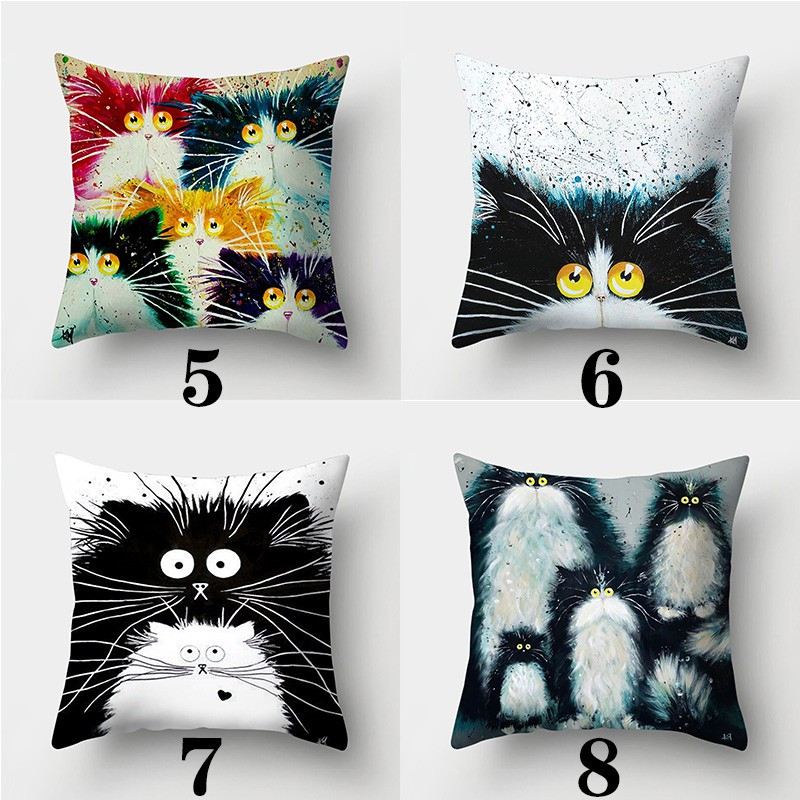 Μαξιλαροθήκη Cute Cat 45cmX45cm Κάλυμμα μαξιλαριού τετράγωνου καναπέ Ακουαρέλα Κάλυμμα μαξιλαριού για γάτα Loving