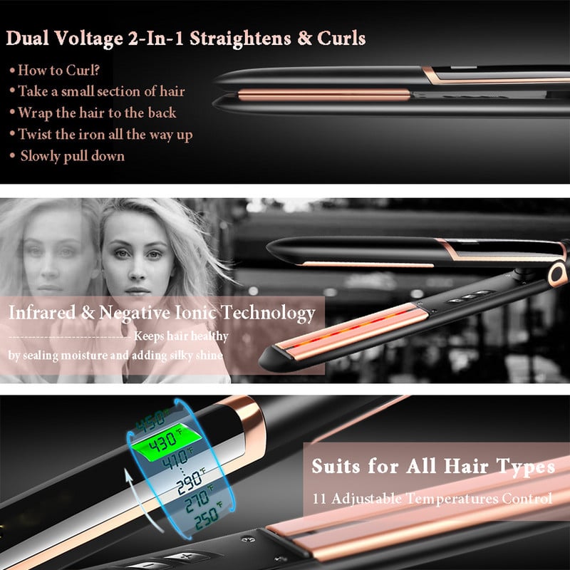 Ισιωτικό μαλλιών υπερύθρων Επαγγελματικό 450°F Κεραμικό λούστρο Floating Flat Iron 1 ίντσας σίδερα περιποίησης σαλονιού με κερατίνη