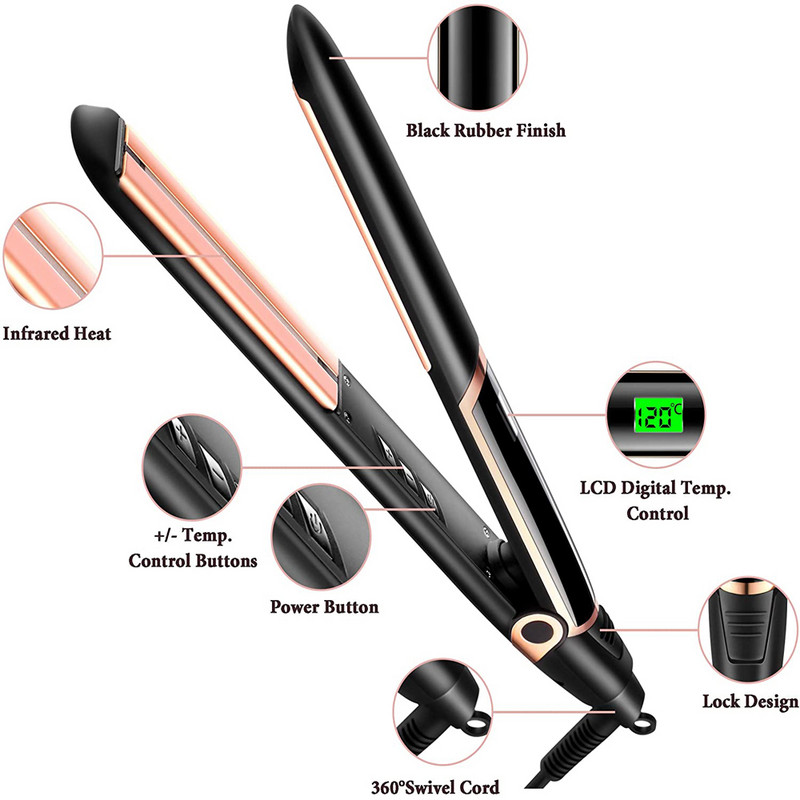 Ισιωτικό μαλλιών υπερύθρων Επαγγελματικό 450°F Κεραμικό λούστρο Floating Flat Iron 1 ίντσας σίδερα περιποίησης σαλονιού με κερατίνη