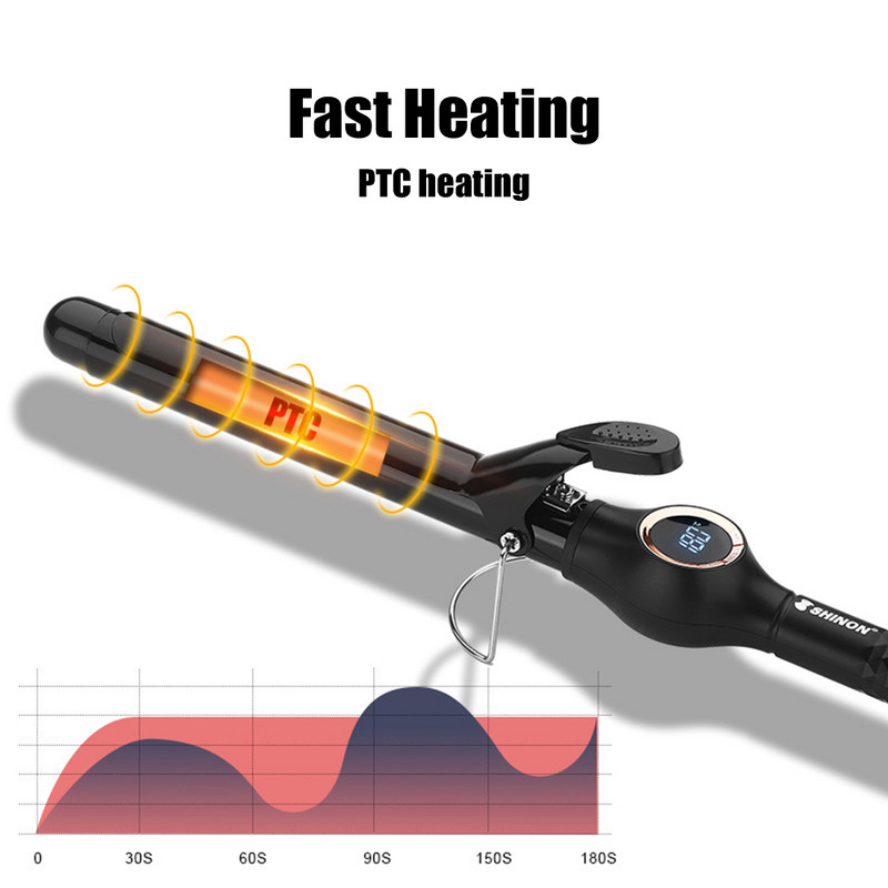 Ondulator de păr de 9 mm Fier de ondulat Baghetă de ondulare electrică din ceramică ondulatoare ondulate pentru păr Instrumente profesionale pentru ondularea părului 3/8 inch