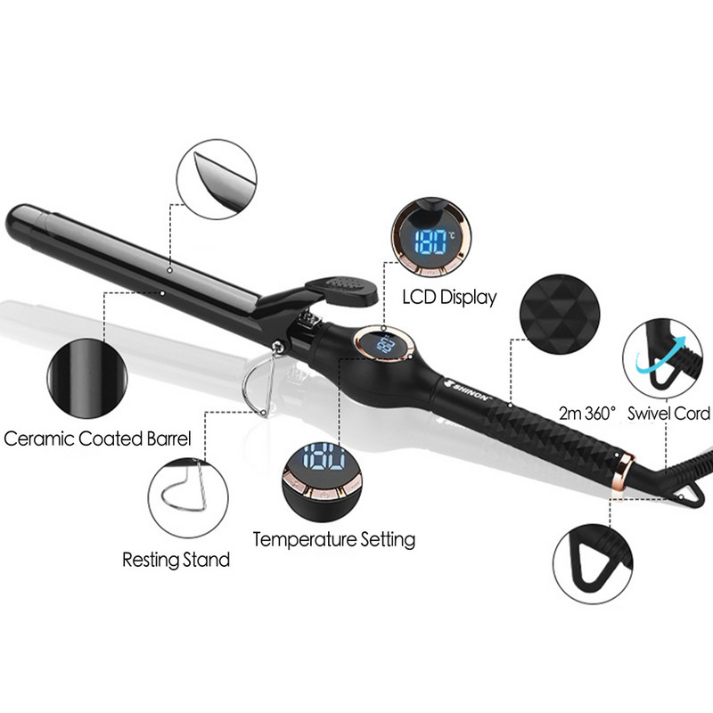Ondulator de păr de 9 mm Fier de ondulat Baghetă de ondulare electrică din ceramică ondulatoare ondulate pentru păr Instrumente profesionale pentru ondularea părului 3/8 inch