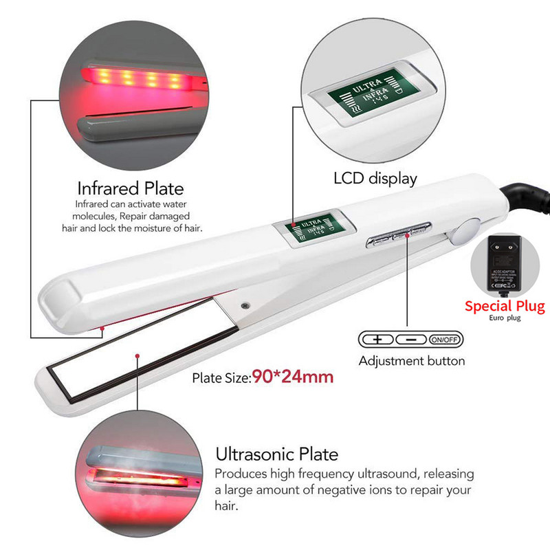 Ultrahangos infravörös hajápoló vasaló a sérülések helyreállításához Professzionális hidegvasalók LCD kijelző 110V-240V hajvasaló