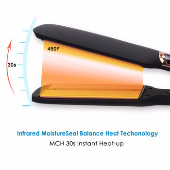 Ισιωτικό μαλλιών υπέρυθρης ακτινοβολίας Επαγγελματικές κεραμικές πλάκες Επίπεδες σίδερο MCH 470℉ Γρήγορη θέρμανση Οθόνη LCD Σίδερα περιποίησης μαλλιών