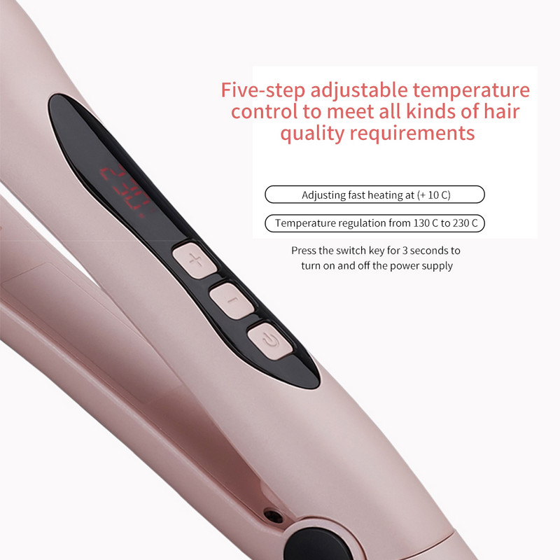 Profesionalus plaukų plokščias geležies keraminis įtvaras, greitas kaitinimas 2 viename plaukų tiesinimo suktukų šepetys dvigubos įtampos pūkuotos šukos