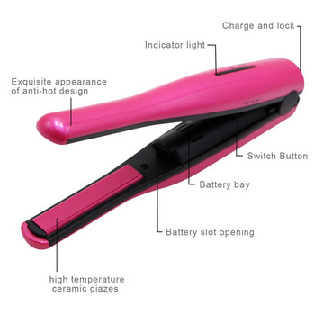 Επαγγελματικό μίνι μπουκλάκι μαλλιών φορητό ασύρματο σίδερο μολυβιού επαναφόρτισης USB 2 σε 1 ίσιο εργαλείο styling μαλλιών