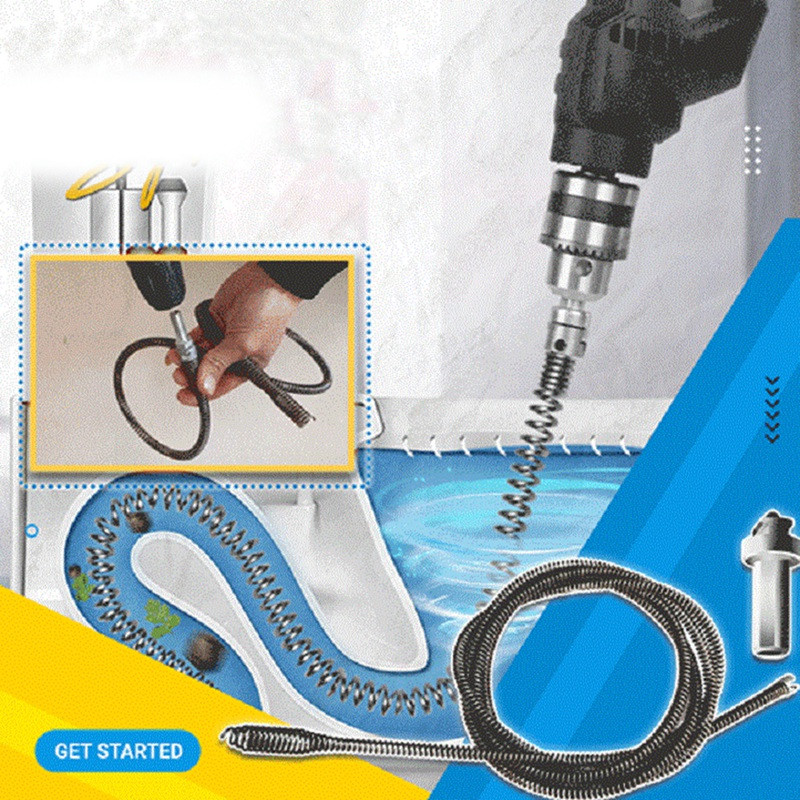 Spyruoklinis vamzdžių užkimšimas, kanalizacijos valymo įrankis, mangano plieno lankstomas kanalizacijos valiklis vonios voniai, septiko įrankiai