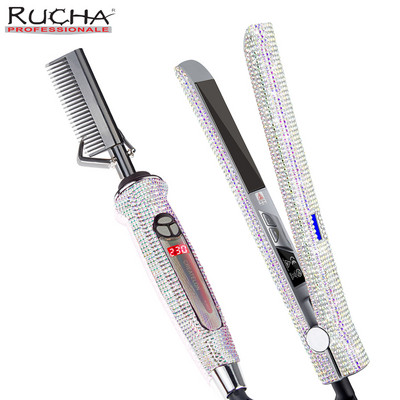Rhinestone Flat σίδερο Ισιωτικό μαλλιών από τιτάνιο Ψηφιακή χτένα ισιώματος μαλλιών υψηλής θερμοκρασίας Θερμοκρασία