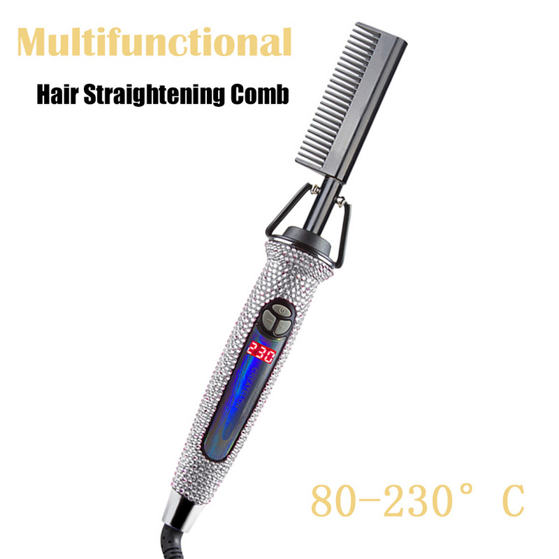 Rhinestone Flat σίδερο Ισιωτικό μαλλιών από τιτάνιο Ψηφιακή χτένα ισιώματος μαλλιών υψηλής θερμοκρασίας Θερμοκρασία