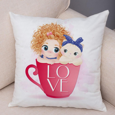 Χαριτωμένο κορίτσι και διακόσμηση μαξιλαροθήκης γάτας χαριτωμένα κινούμενα σχέδια παιδικό μαξιλάρι κάλυμμα παιδικού δωματίου καναπέ για το σπίτι αξεσουάρ διακόσμησης αυτοκινήτου
