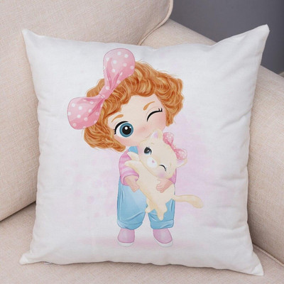 Χαριτωμένο κορίτσι και διακόσμηση μαξιλαροθήκης γάτας χαριτωμένα κινούμενα σχέδια παιδικό μαξιλάρι κάλυμμα παιδικού δωματίου καναπέ για το σπίτι αξεσουάρ διακόσμησης αυτοκινήτου