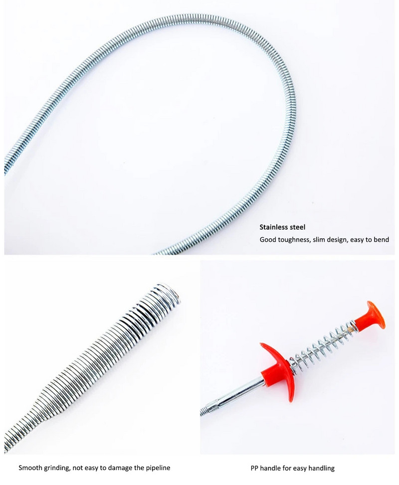 90cm/60cm Εργαλείο εκβάθυνσης ελατηριωτών σωλήνων Αποστράγγιση φιδιού αποχέτευσης γάντζος σωλήνων βυθοκόρησης βουλωμάτων Εργαλείο καθαρισμού οικιακής χρήσης για νεροχύτη κουζίνας